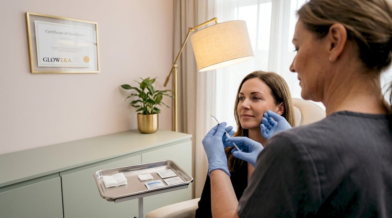 Clinician prepares injectable filler for facial procedure