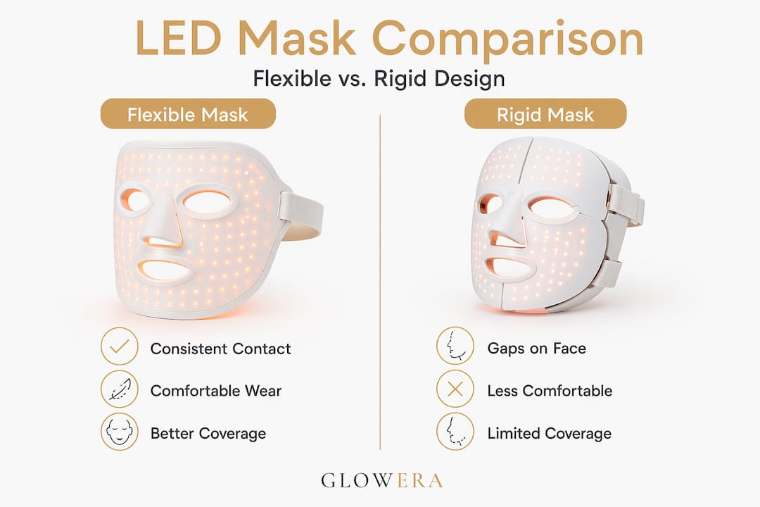 Infographic comparing flexible and rigid LED mask features
