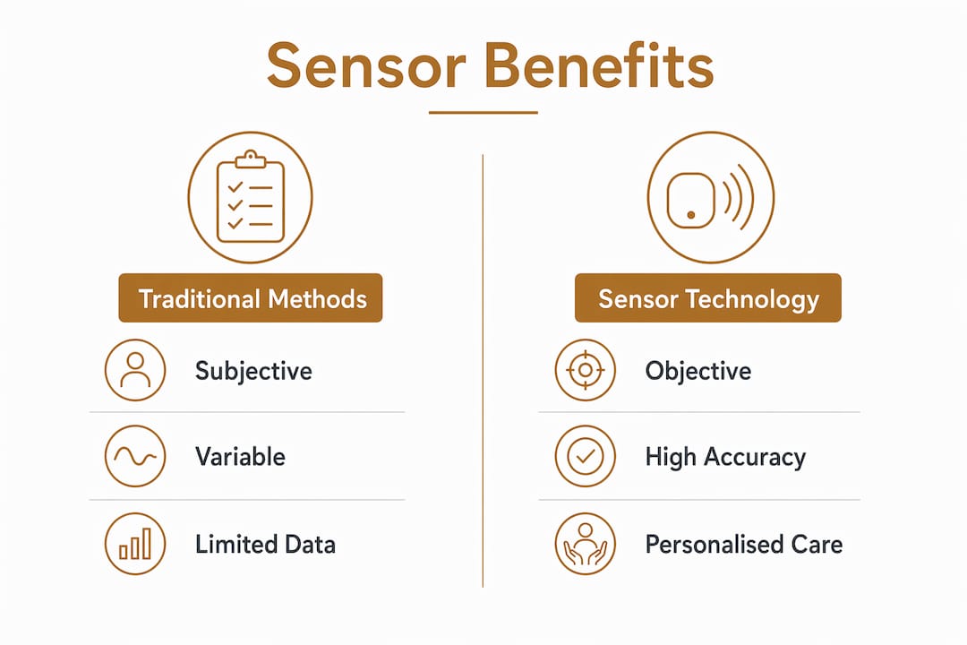 Infographic comparing traditional skin assessments and sensor technology