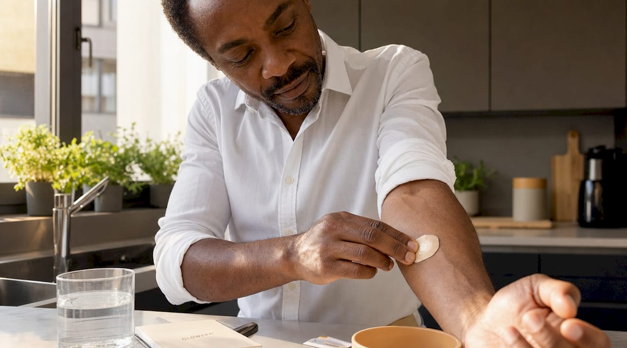 Hands applying Skinsight skin monitoring patch