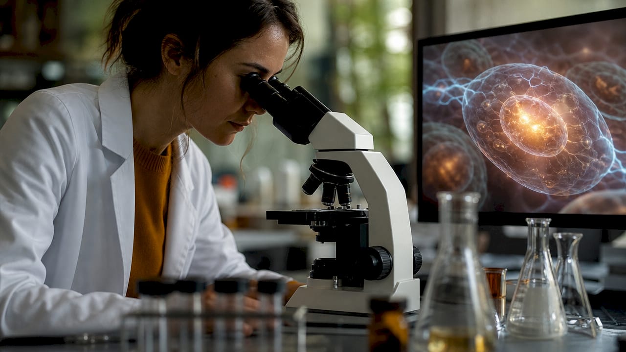 Microscopic view of skin cells producing energy