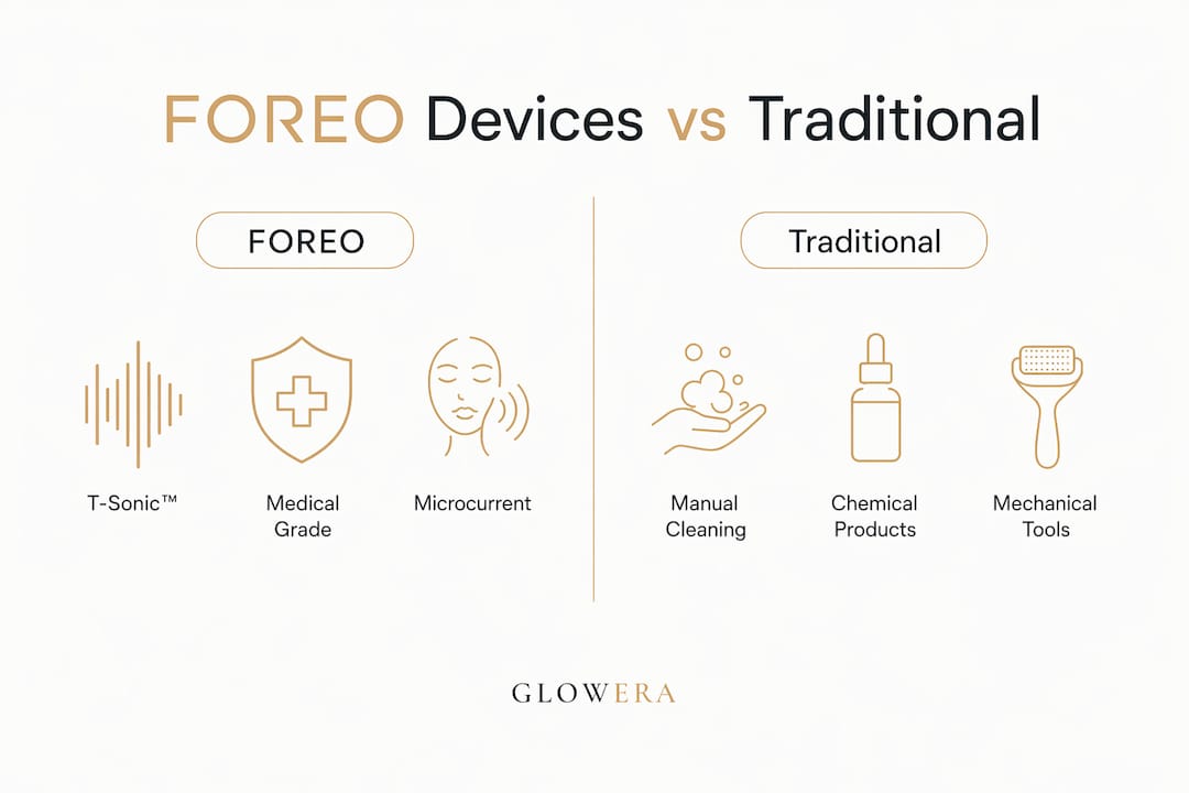 Infographic comparing FOREO devices and traditional skincare tools