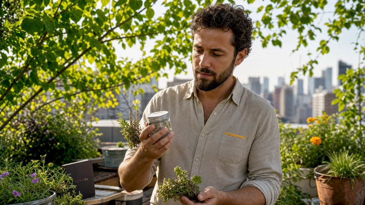 Hands holding plant materials for sustainable squalane