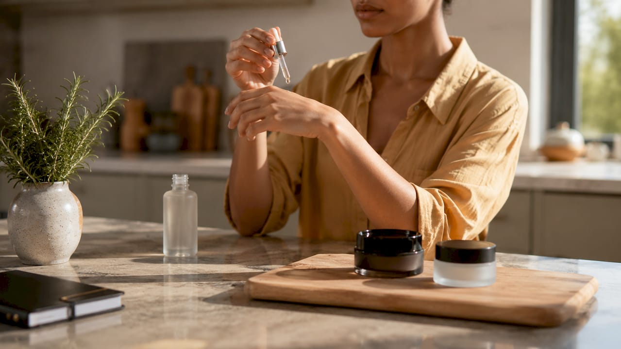 Applying serum at home skincare routine