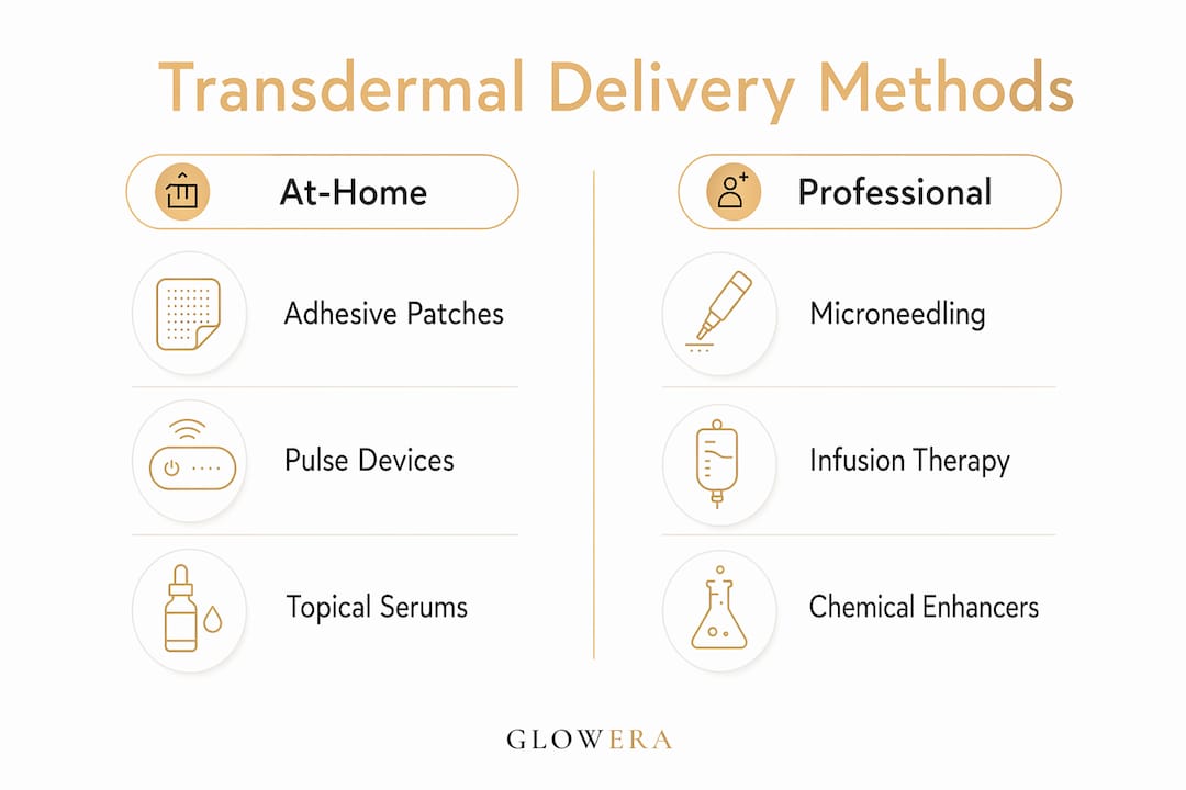 Infographic comparing at-home and professional transdermal delivery methods
