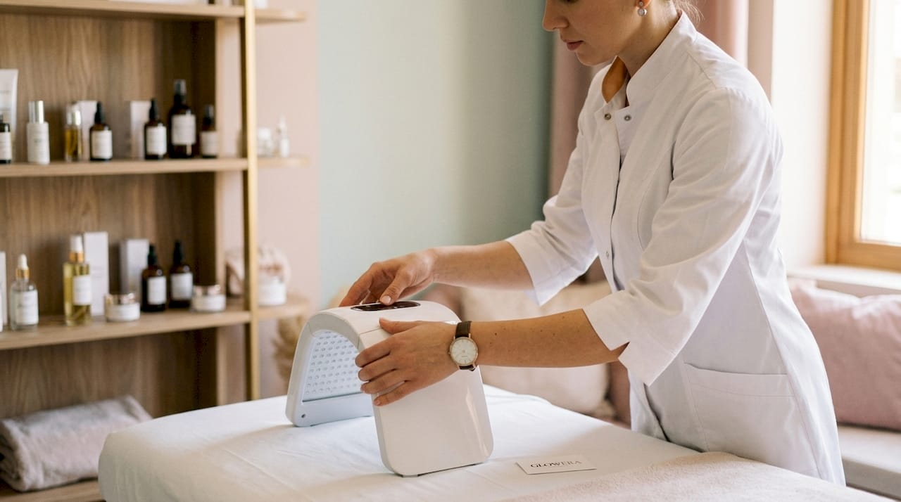 Technician handling FDA-classified beauty device in lab