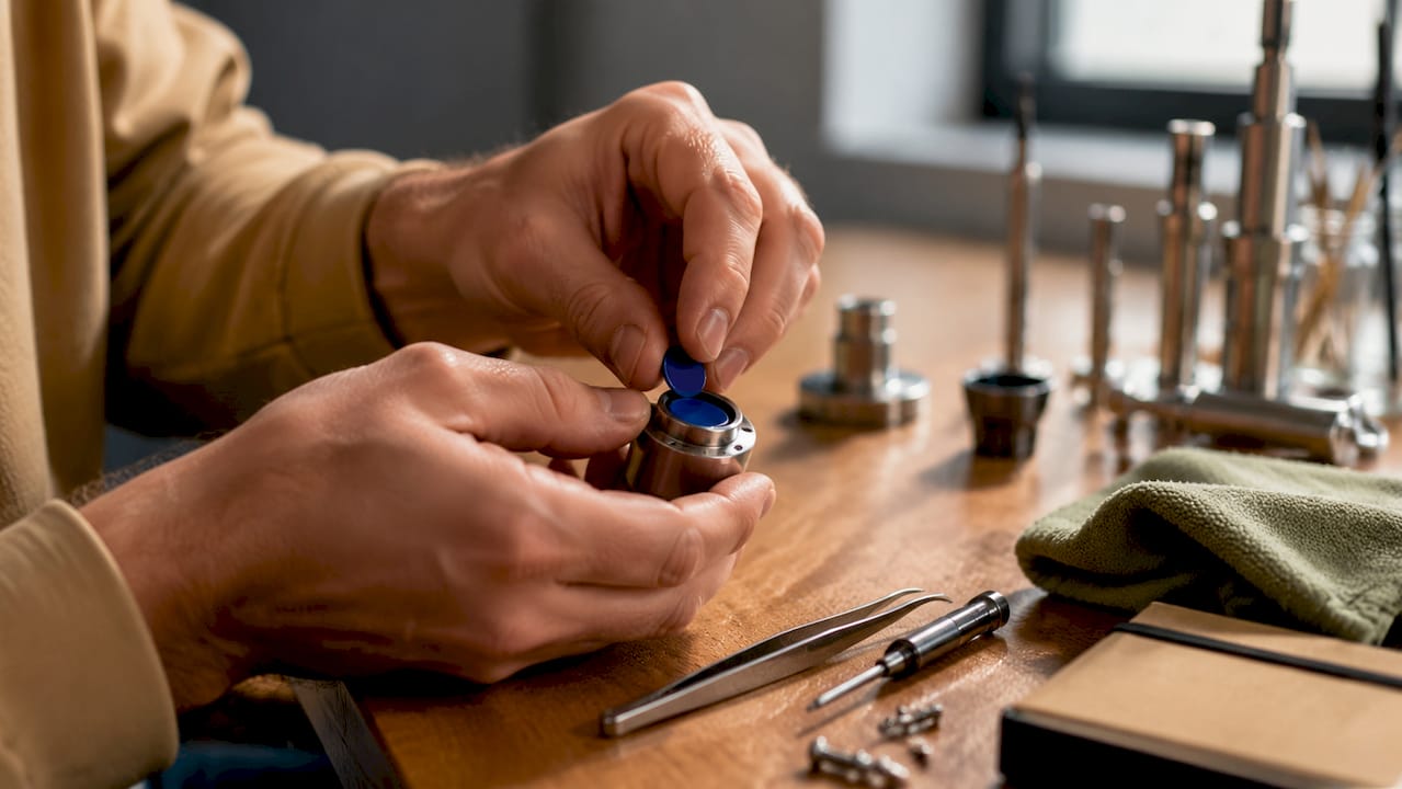Hands assembling piezoelectric device component