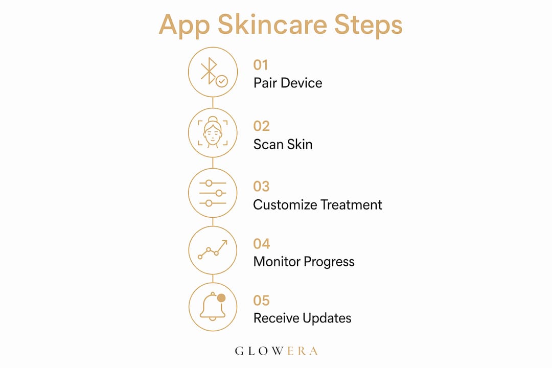 Infographic showing app-controlled skincare steps