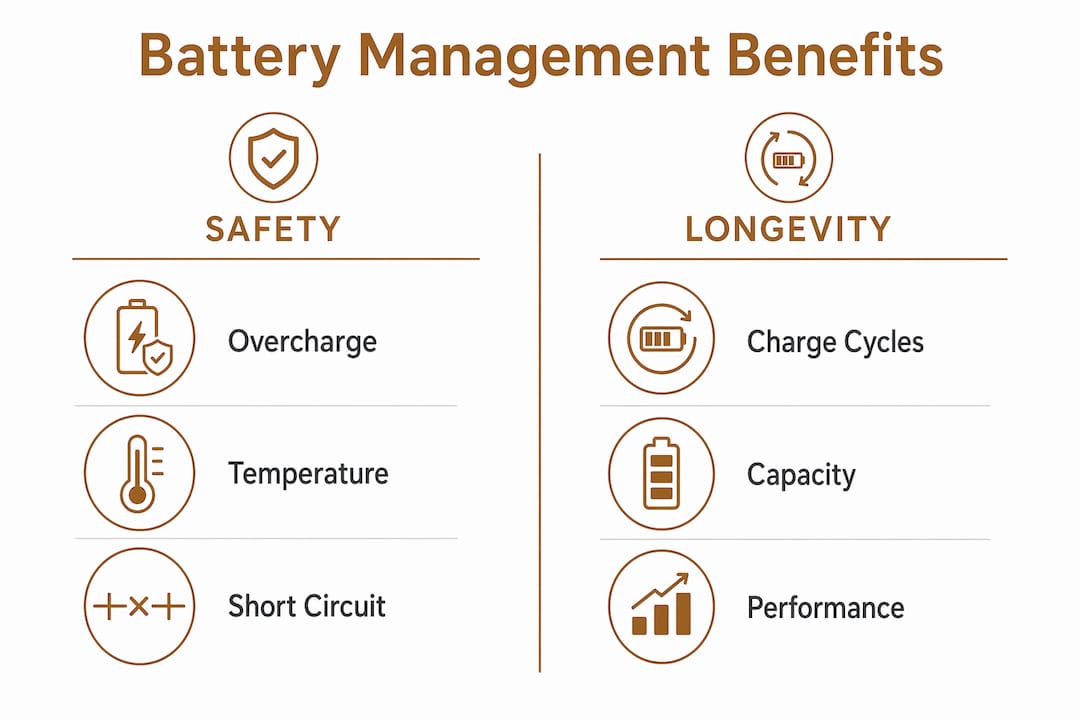 Infographic comparing battery safety and longevity benefits