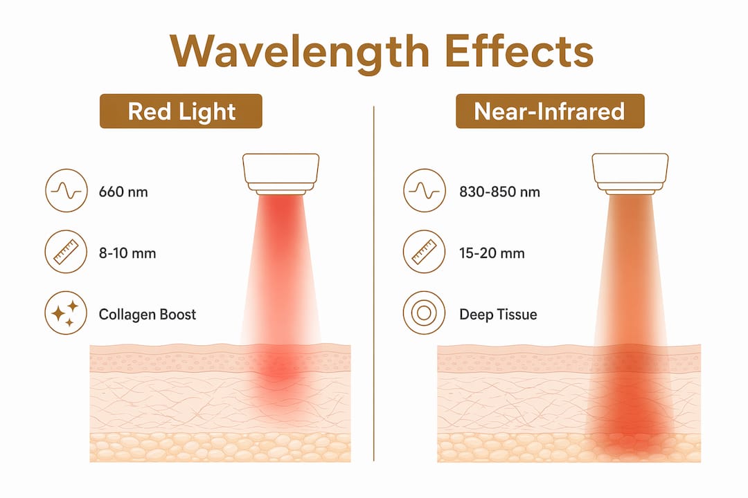 Infographic comparing red and near-infrared light wavelengths