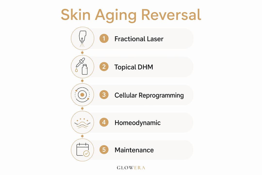 Infographic with numbered steps on skin aging reversal technologies