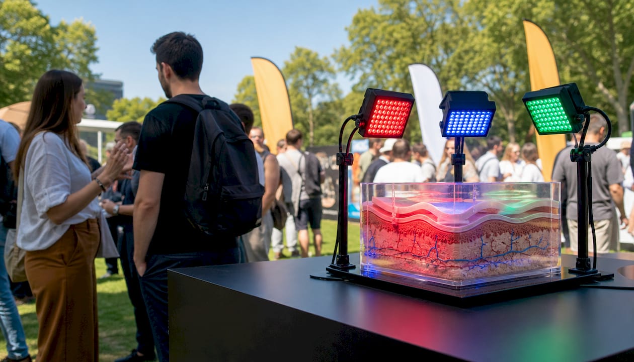 Layered skin model illuminated by colored LED lights