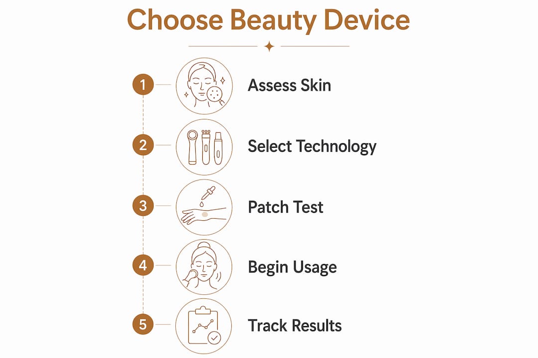 Infographic showing steps to choose beauty device