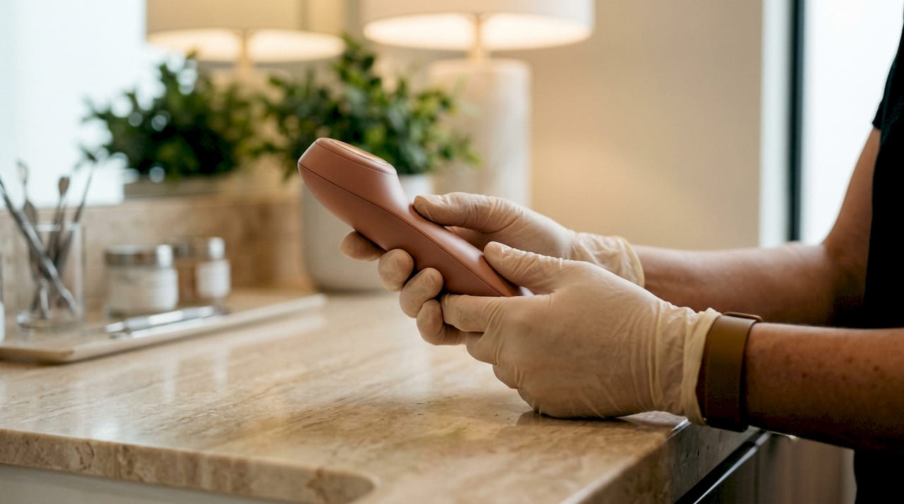 Dermatologist holding skincare device close-up