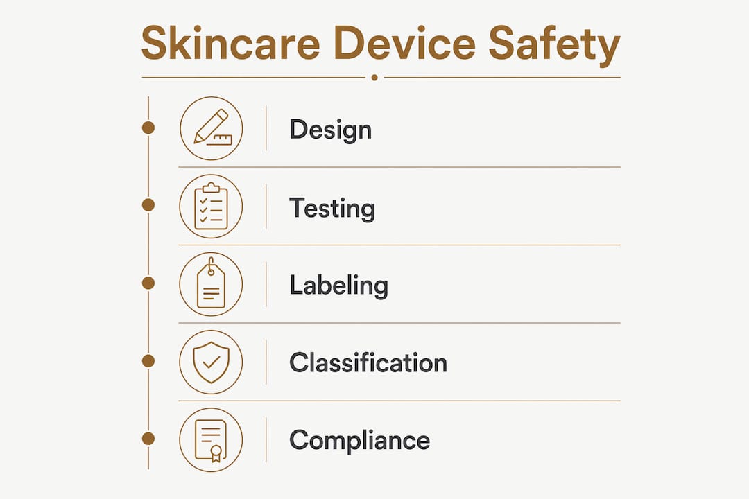 Infographic illustrating skincare device safety process steps