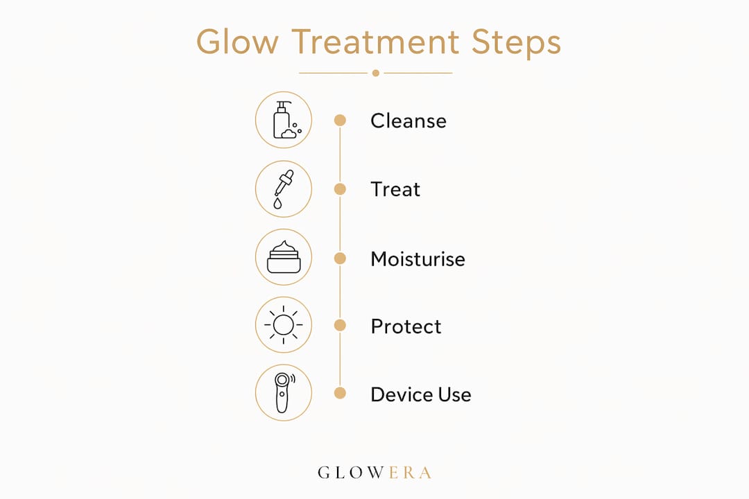 Infographic showing steps of at-home glow treatment