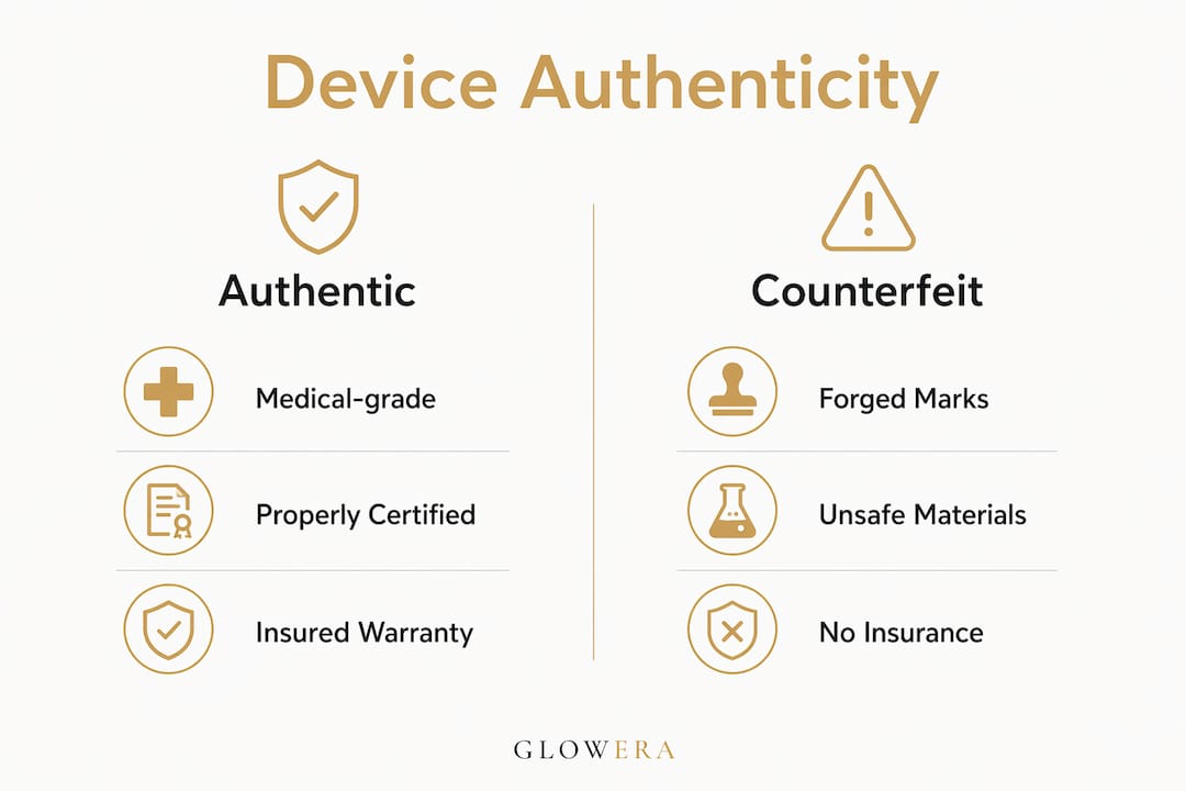Infographic comparing authentic and counterfeit devices