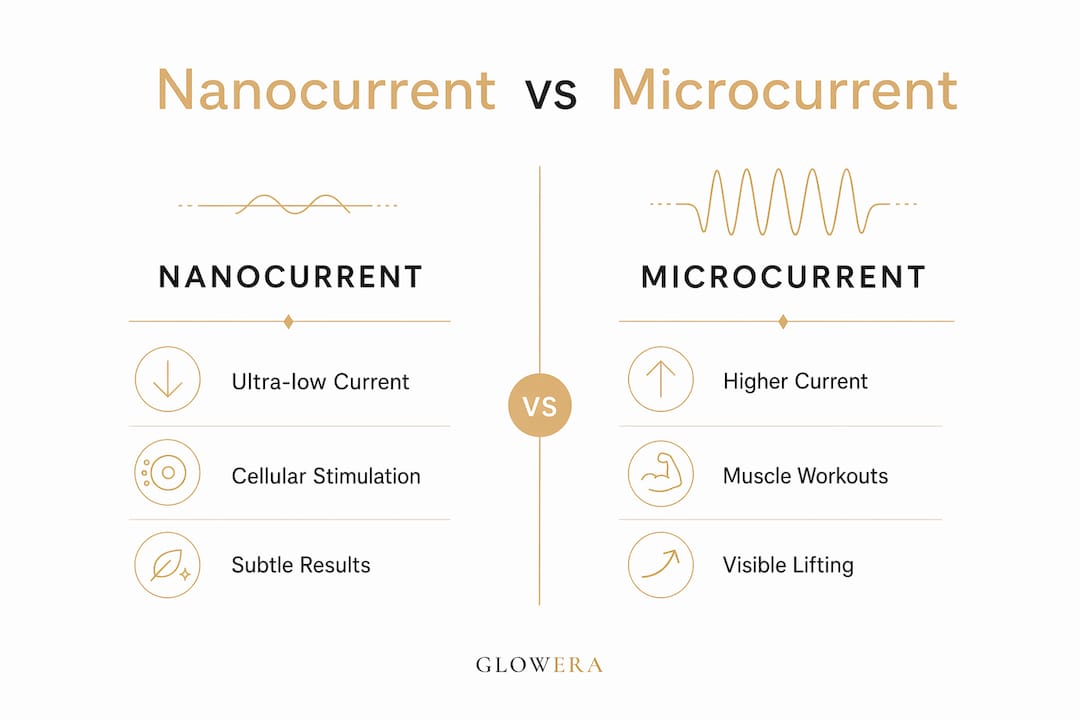 Infographic comparing nanocurrent and microcurrent therapy