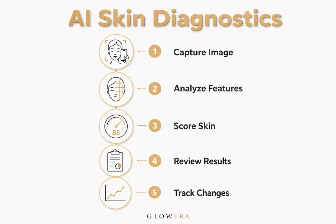 Infographic showing AI skin diagnostic process steps