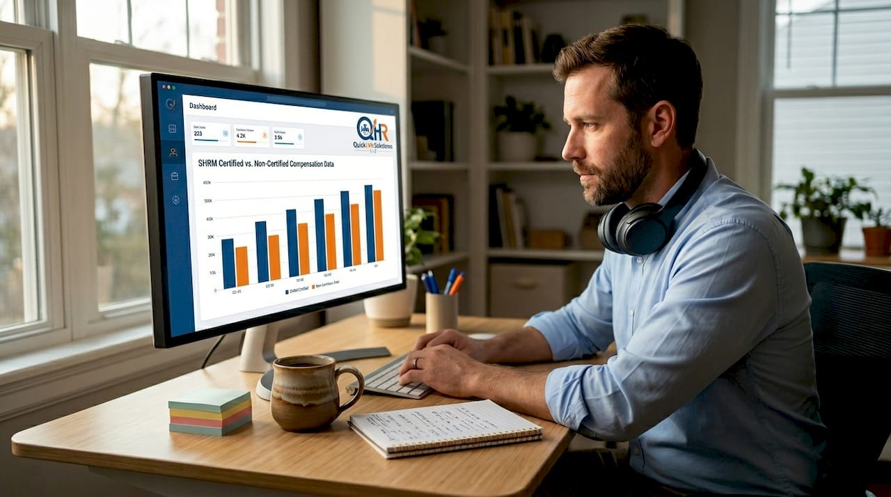 HR manager reviewing salary chart for certification