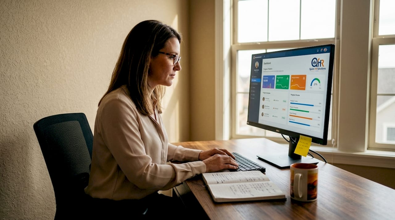 Manager reviewing remote performance dashboard