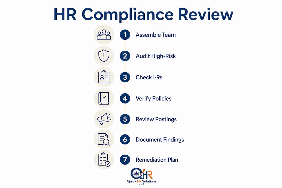 Infographic outlining the HR compliance review steps