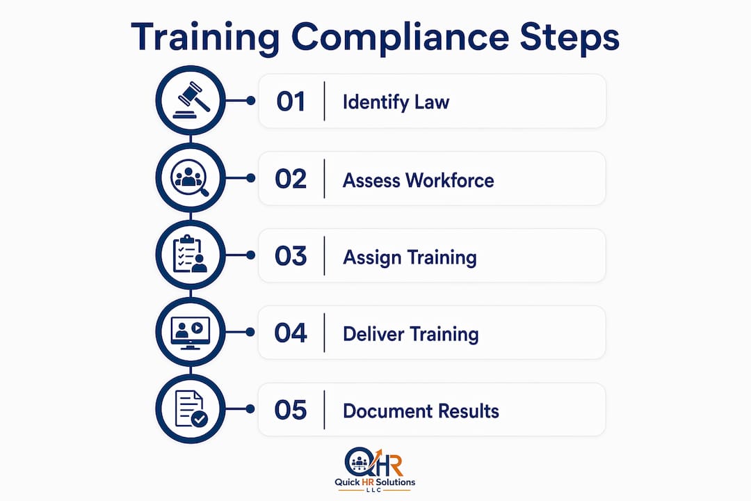 Infographic outlining HR training compliance steps