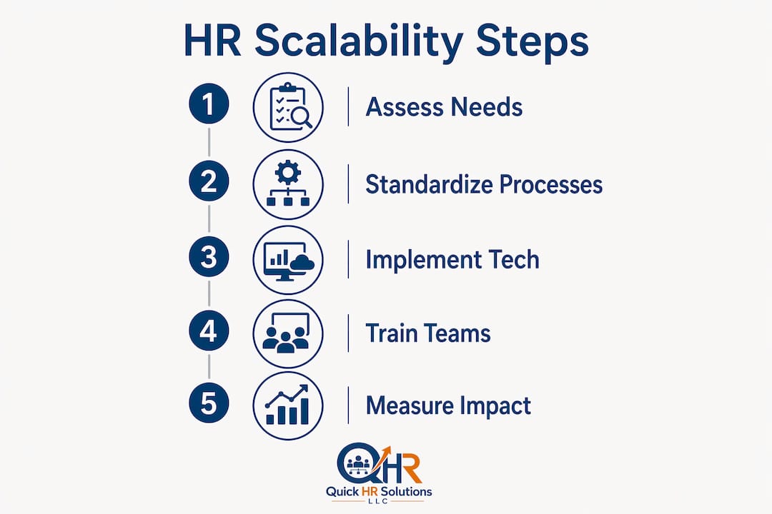 Infographic illustrating five steps of HR scalability