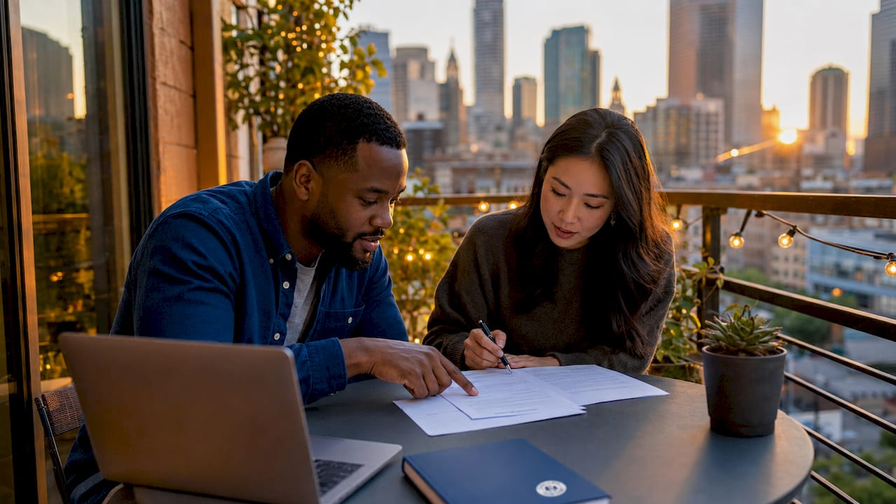 Co-founders collaborating on offer letter documentation