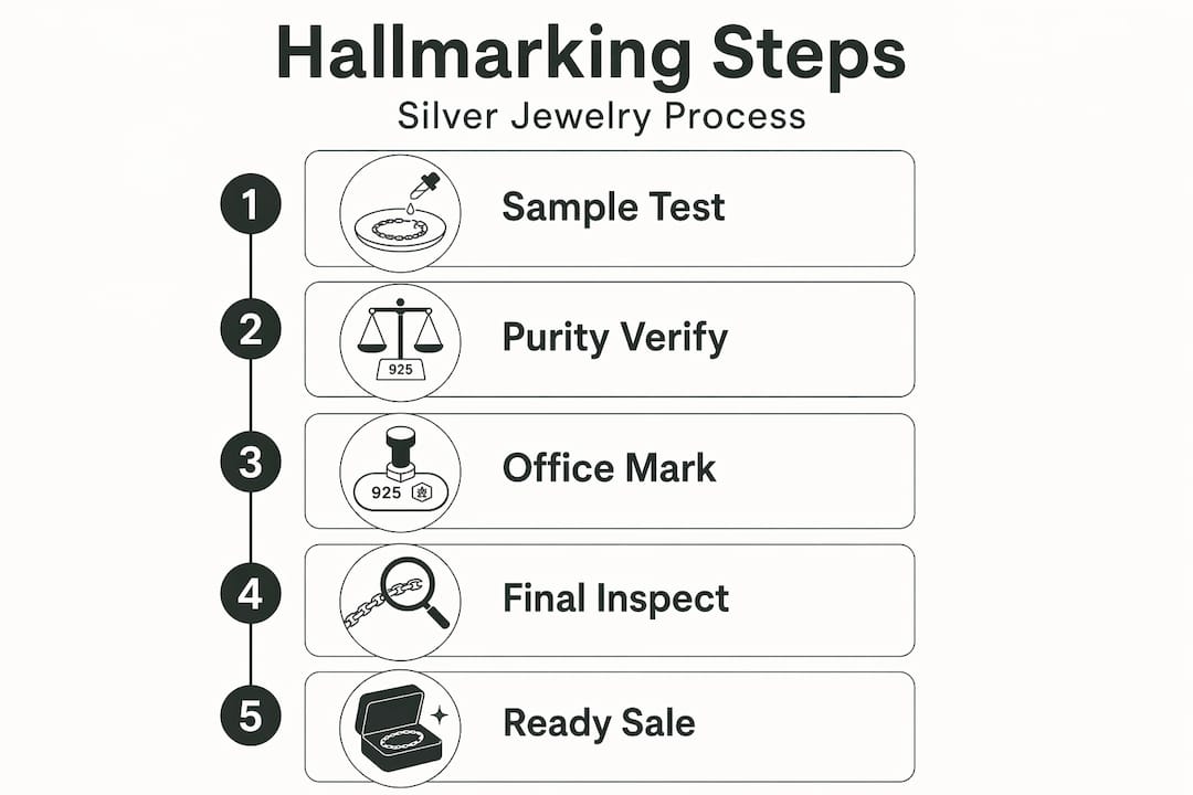 Infographic of hallmarking steps for silver jewelry