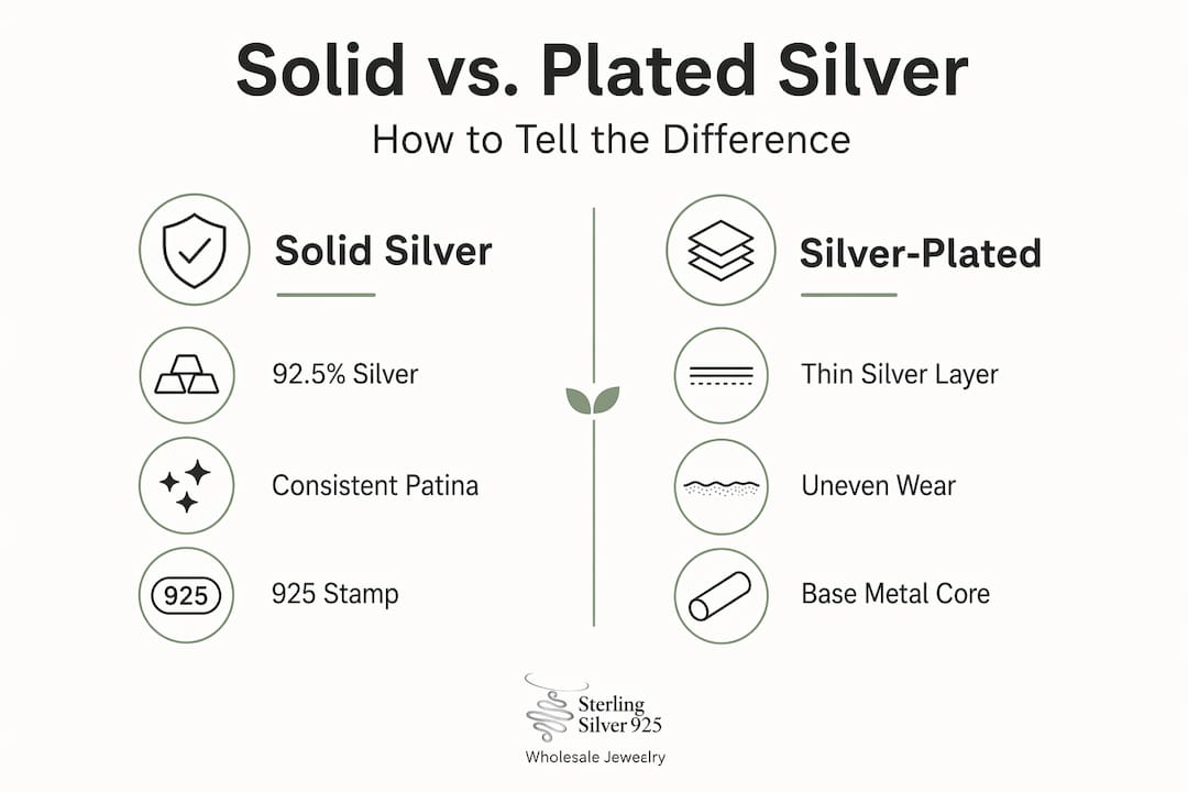 Infographic comparing solid sterling and silver-plated jewelry