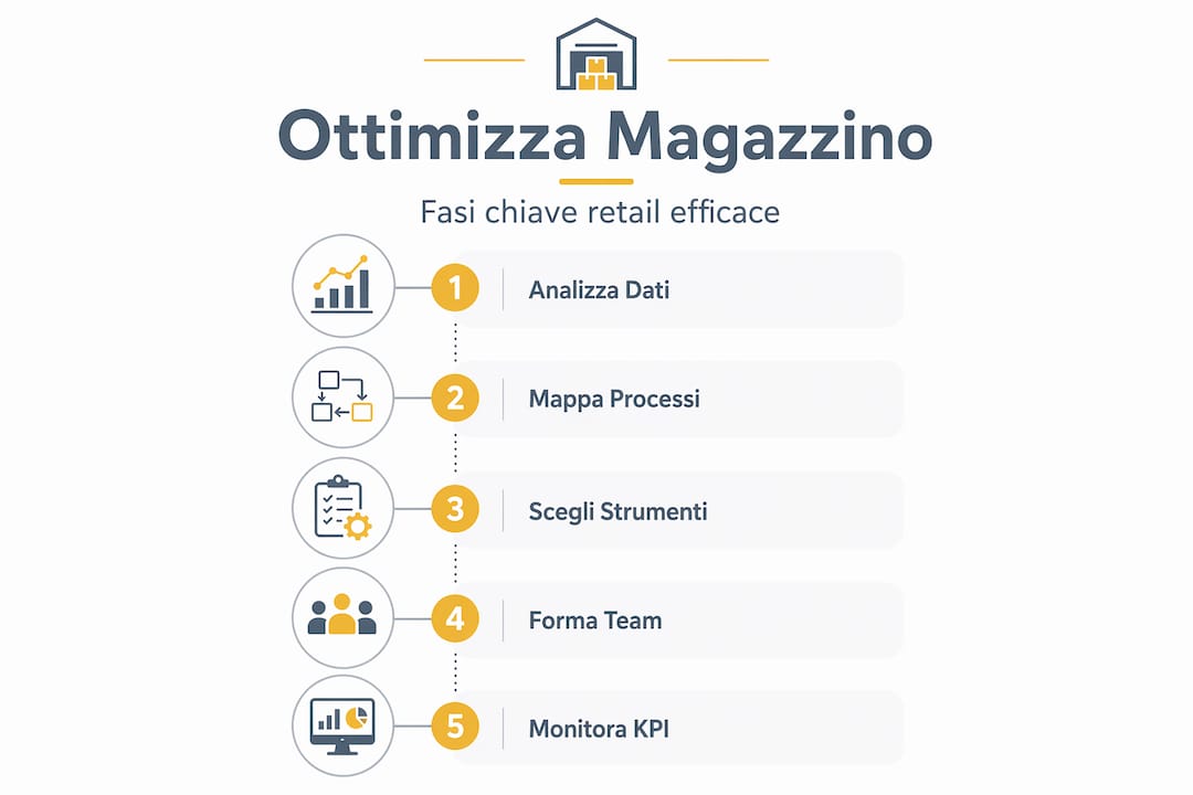 Infografica sulle principali fasi per ottimizzare la gestione del magazzino nel retail