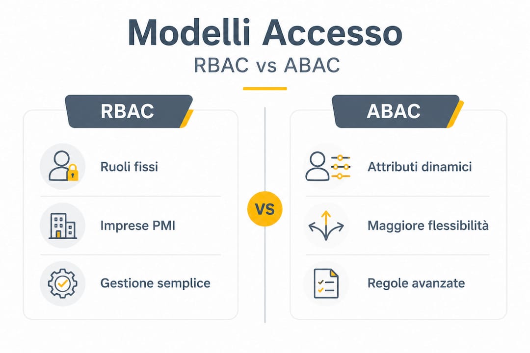 Infografica: confronto tra i modelli di controllo degli accessi RBAC e ABAC