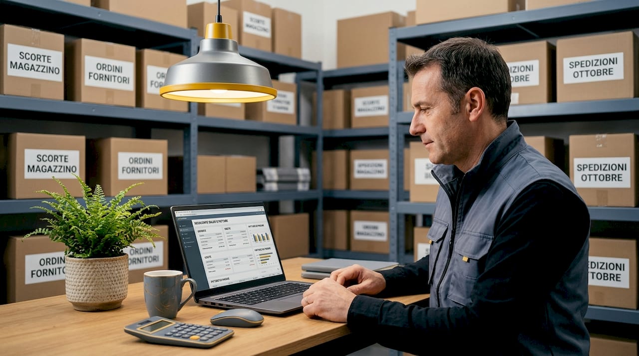 Il proprietario del negozio controlla quanto risparmia utilizzando soluzioni software cloud.