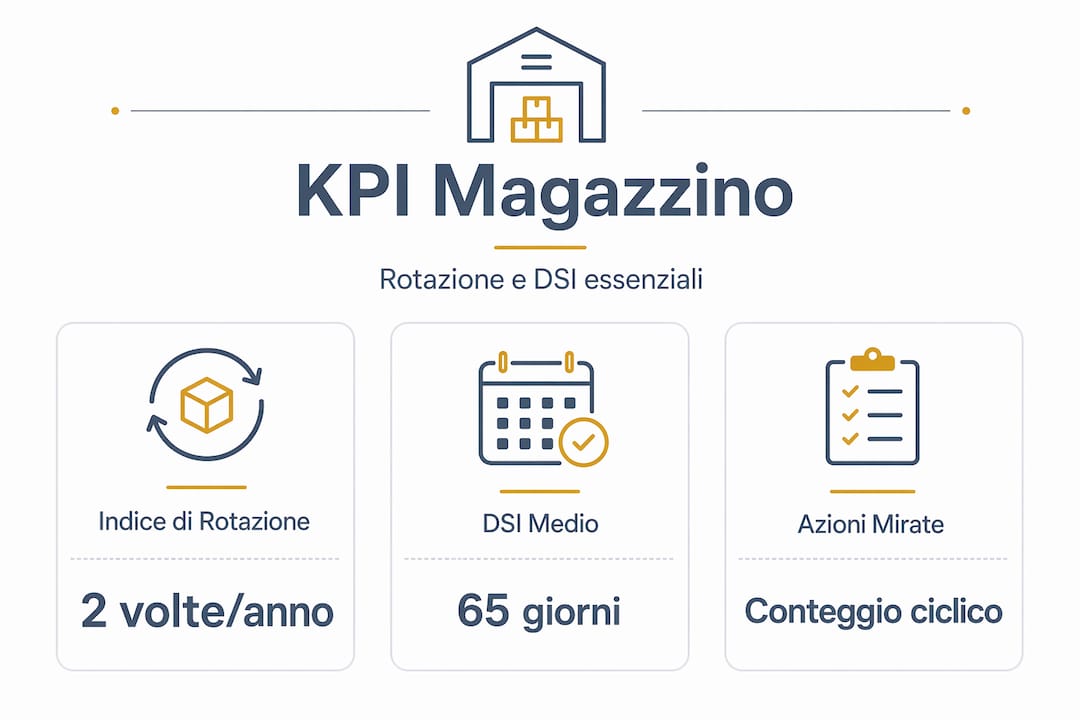 Infografica sui principali KPI di magazzino: indice di rotazione e DSI