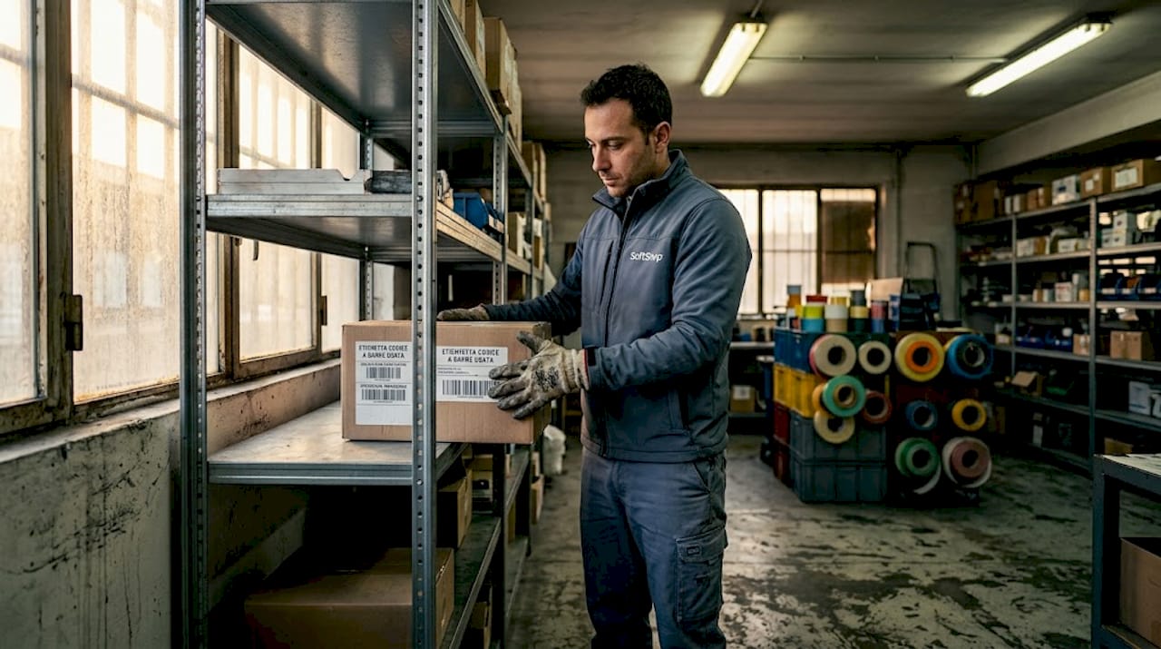 Un addetto sta sistemando gli scaffali nell’area magazzino di una giovane startup.