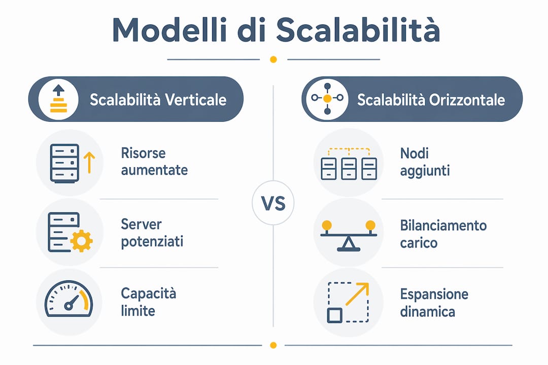 Infografica: confronto tra i diversi modelli di scalabilità nel software