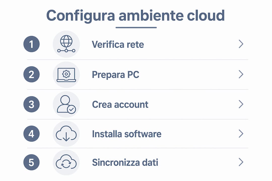 Guida illustrata ai passaggi fondamentali per configurare un ambiente cloud su più PC