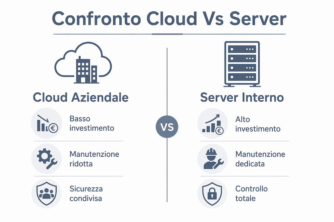 Infografica: confronto tra costi e livelli di sicurezza di soluzioni cloud e server tradizionali