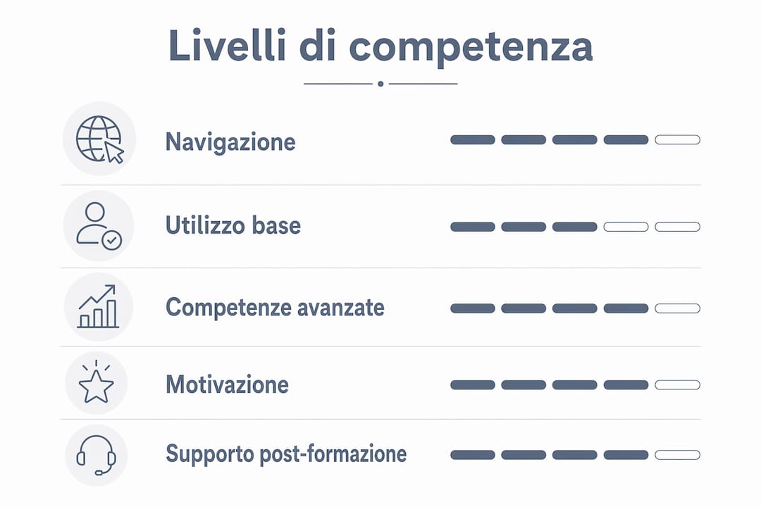 Infografica che illustra i diversi livelli di competenza nella formazione manageriale