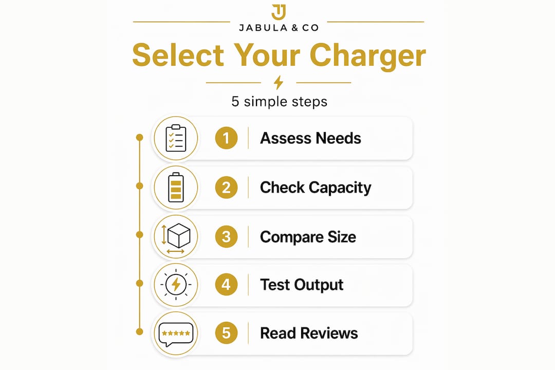 Infographic with five-step charger selection flow