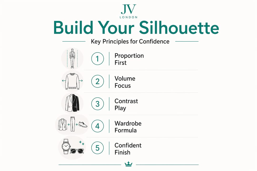 Infographic of silhouette building steps and principles
