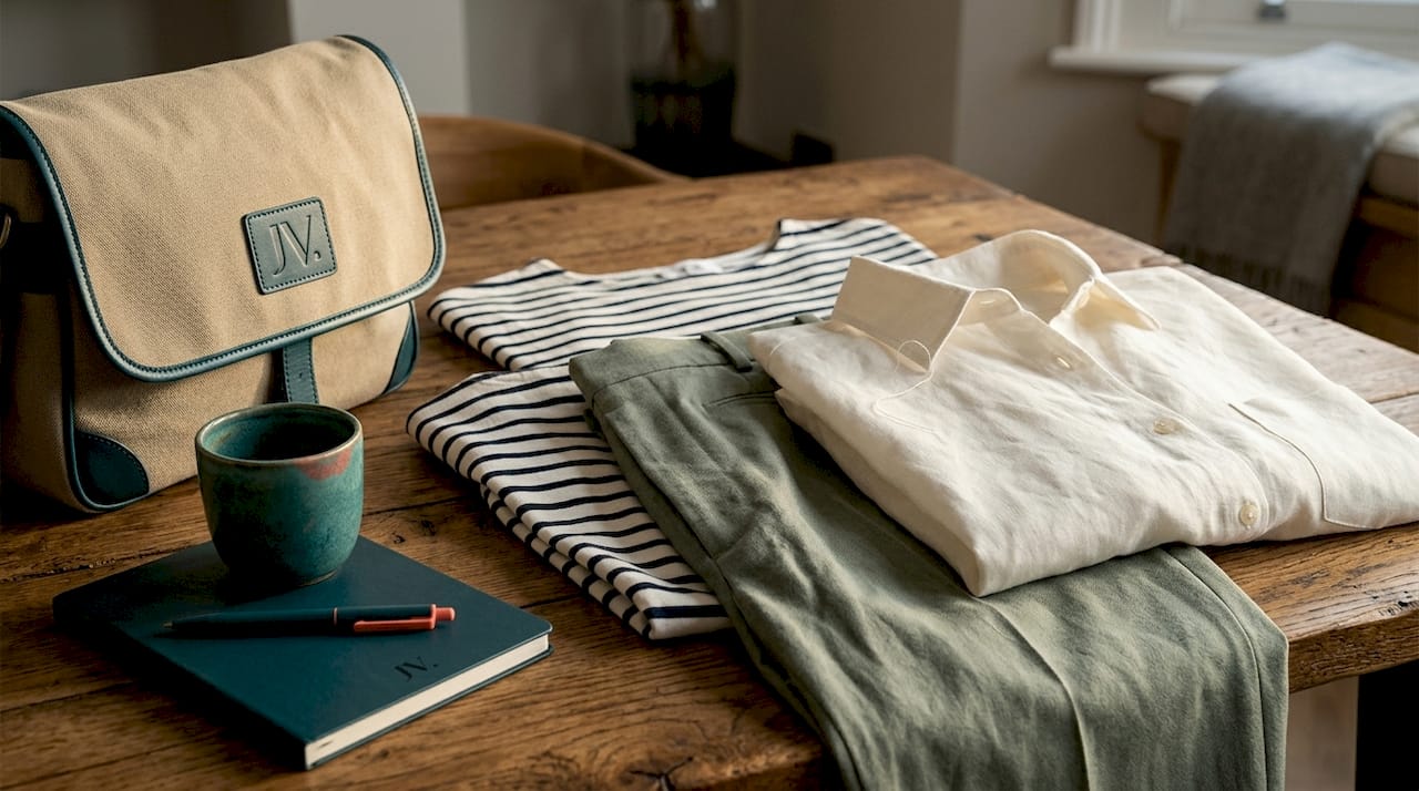 Parisian wardrobe fabrics folded on table