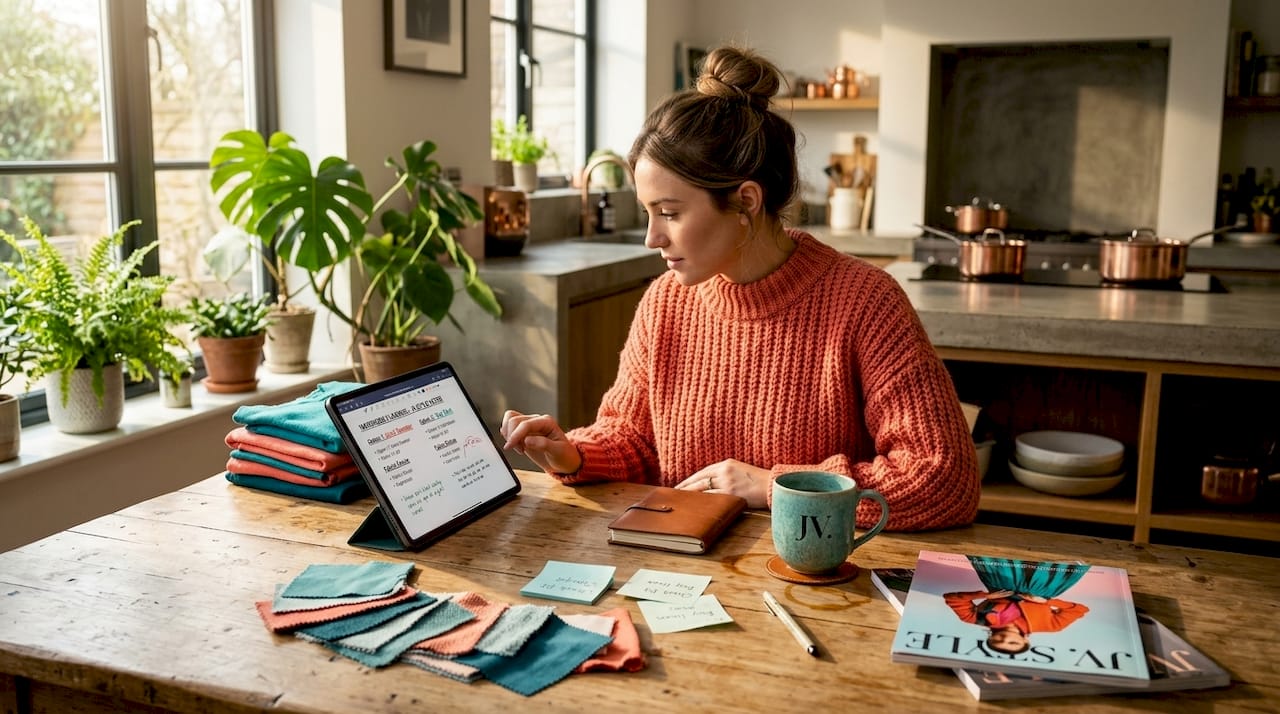 Woman planning wardrobe for seasonal sale