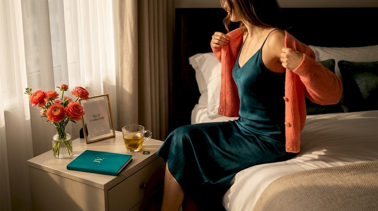 Layering slip dress in cozy bedroom
