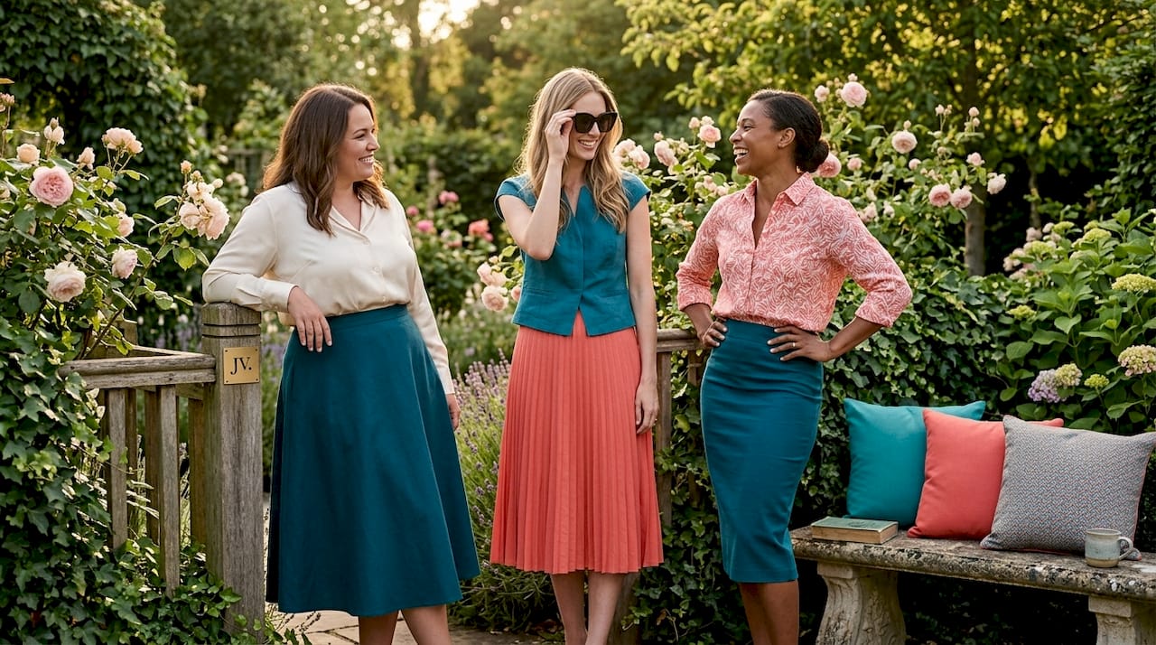 Women with midi skirts showing body shapes