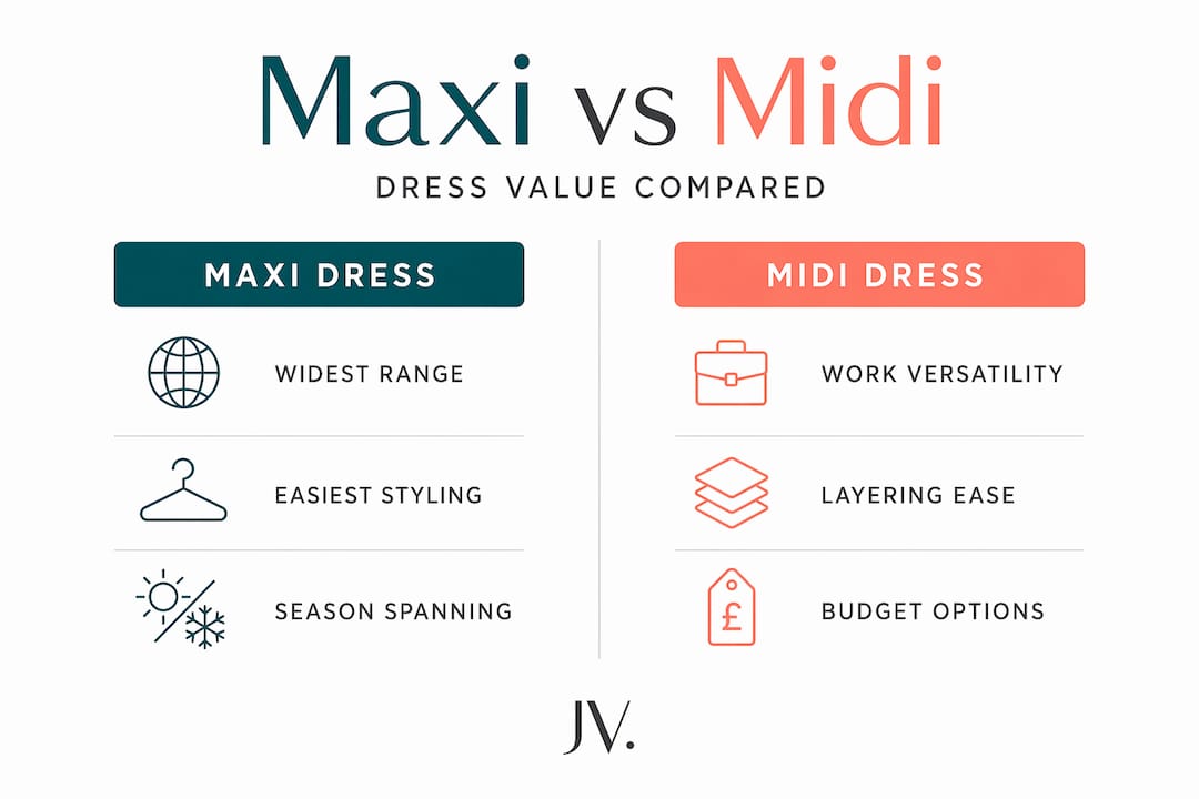 Infographic comparing maxi and midi dress value