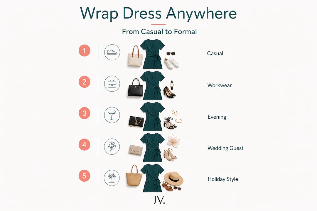 Infographic listing wrap dress outfit occasions