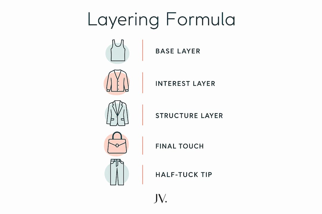 Infographic showing layering steps for stylish comfort
