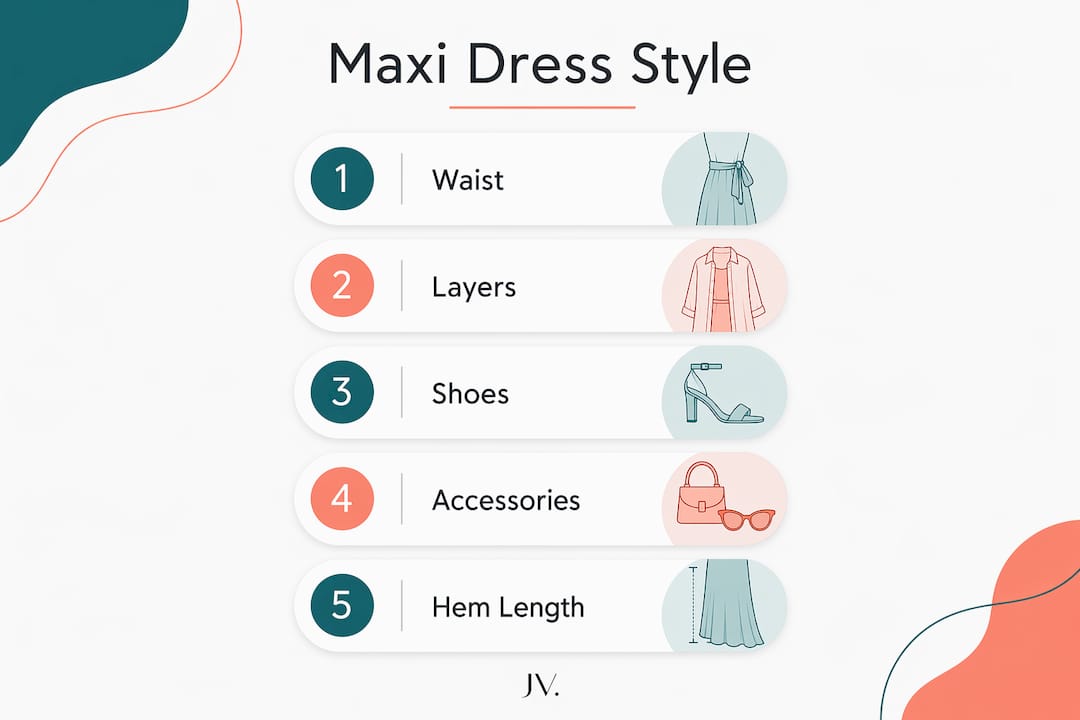 Infographic showing five key maxi dress styling steps